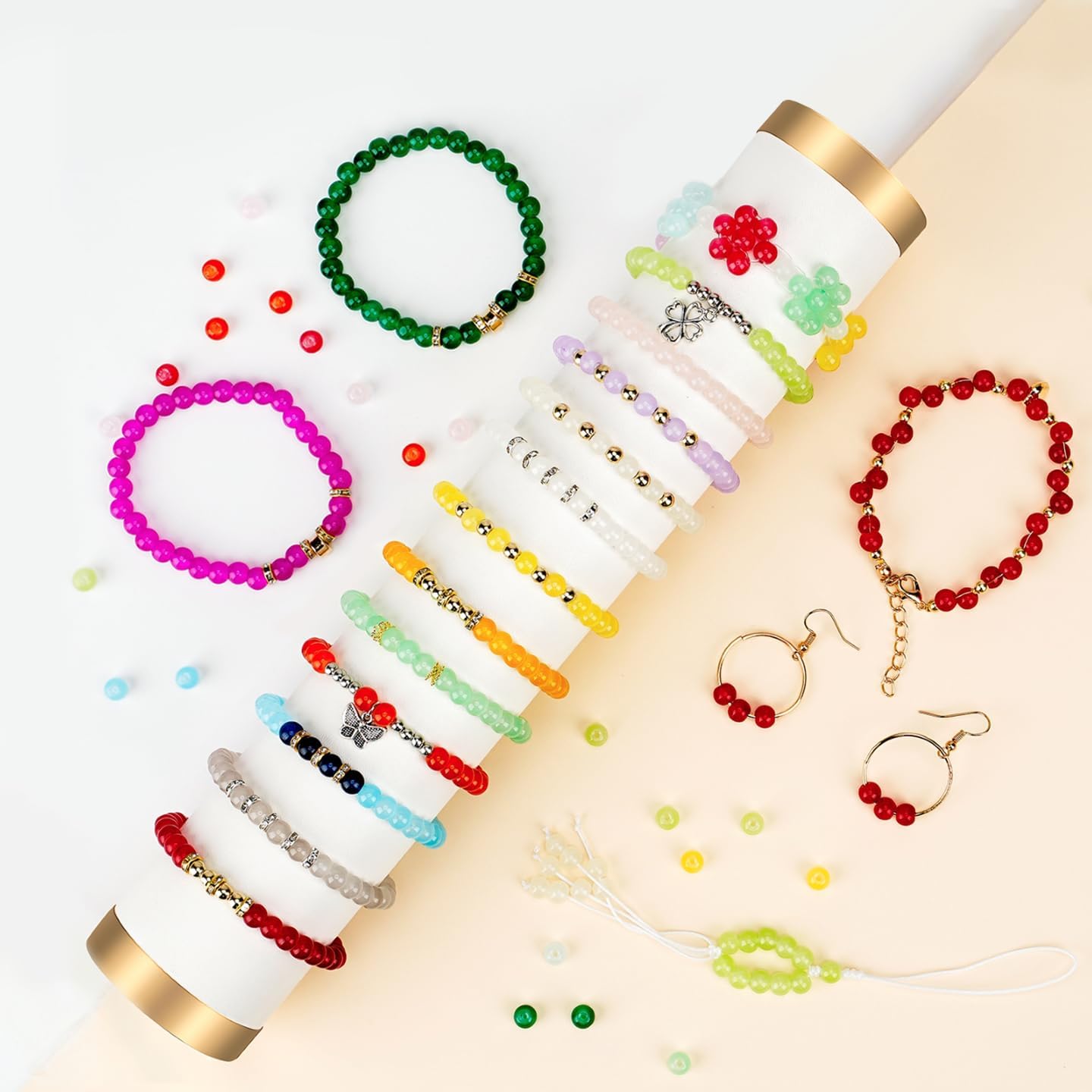 6mm Glass Beads Bracelet Making Kit 1400pcs, 24 Colors Crystal Beads for Jewelry Making Round Beads DIY Crafts with Spacer Beads Charms Accessories - Image 4